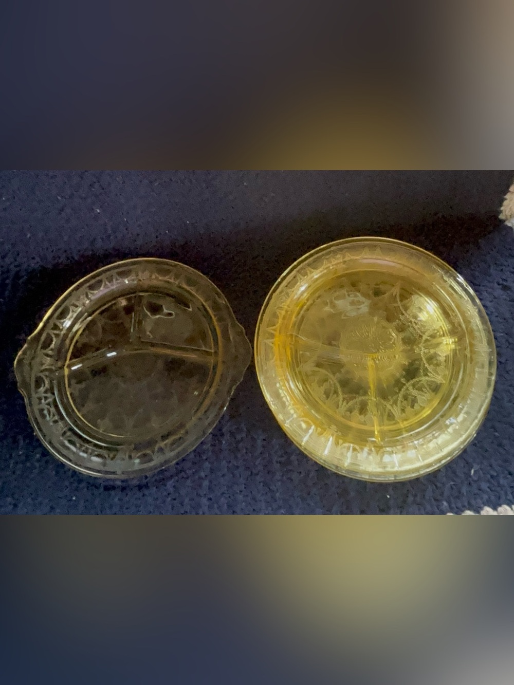 Set of 5 Vintage Yellow Cameo Depression Glass 10.5" Divided Grill Plates
